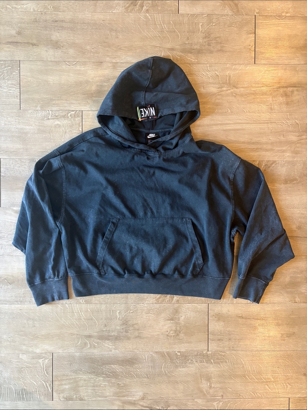 Nike Sportswear Black Hooded Cropped Sweatshirt Size Medium